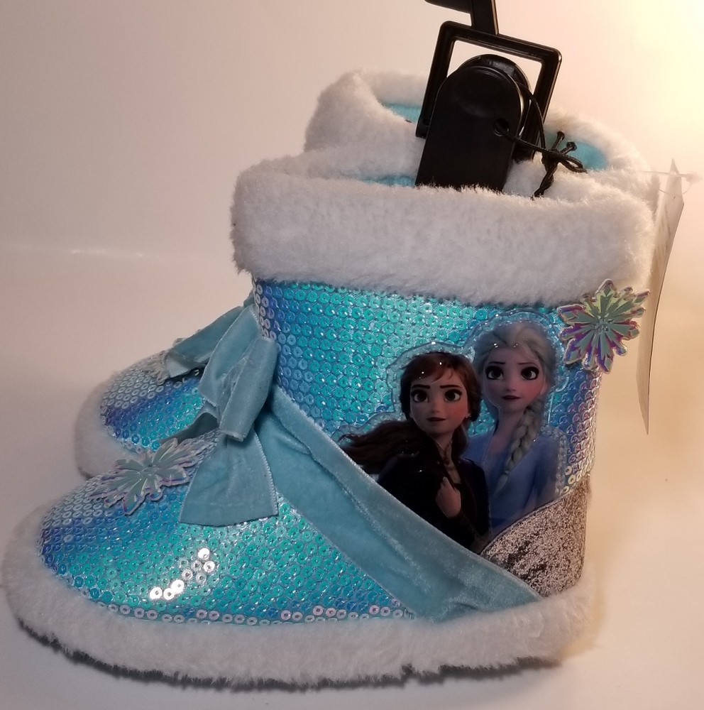 Disney Frozen 2 Slippers ANNA and ELSA Slip On Sequin Slipper Boots Size 7/8